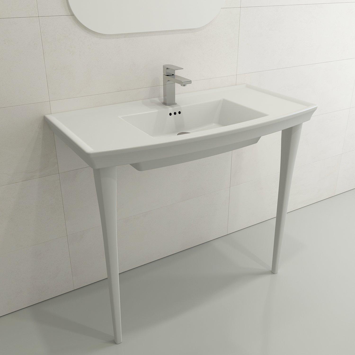 BOCCHI 1168-002-0127 Lavita Traditional Bathroom Sink, Rectangle Shape, 8 in Faucet Hole Spacing, 33.46 in H x 19.69 in W x 39.57 in L, Wall Mount, Fireclay, Matte White, Import