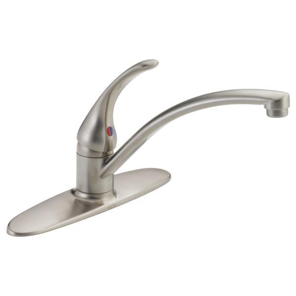 DELTA® B1310LF-SS Foundations® Kitchen Faucet, 1.8 gpm Flow Rate, 8 in Center, Swivel Spout, Stainless Steel, 1 Handles, Import