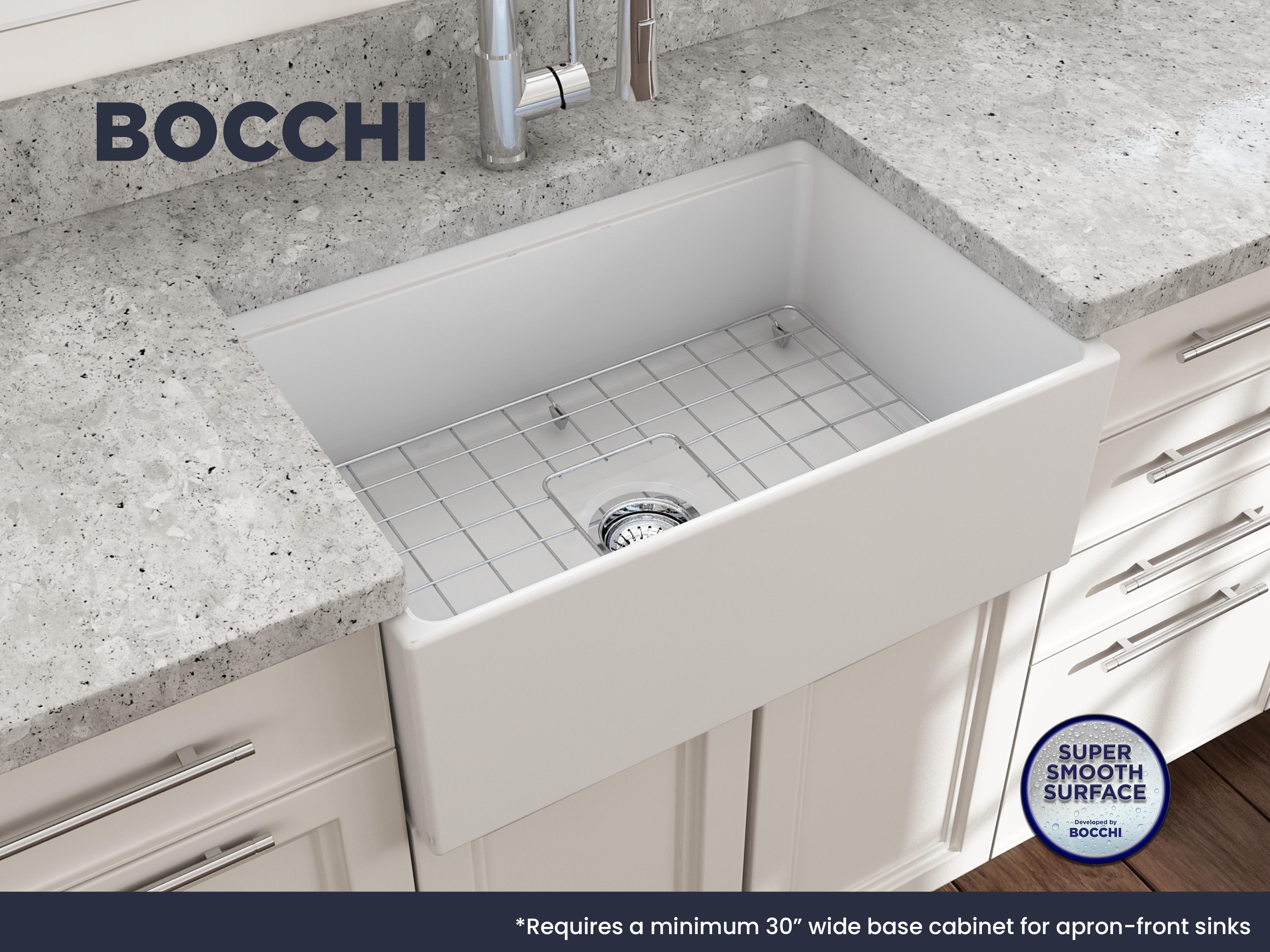 BOCCHI 1628-002-0120 Contempo Step-Rim Modern Kitchen Sink, 10 in H x 19 in W x 27 in L, Fireclay, Matte White, Import