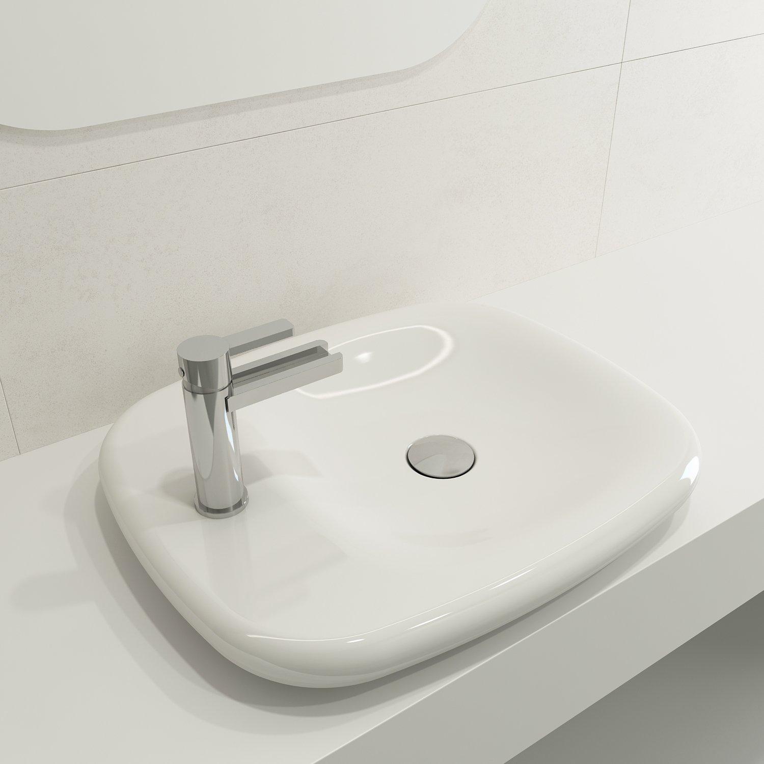 BOCCHI 1489-001-0126 Fenice Modern Vessel Sink, 3 in H x 17.75 in W x 21.75 in L, Above-Counter Mount, Fireclay, White, Import