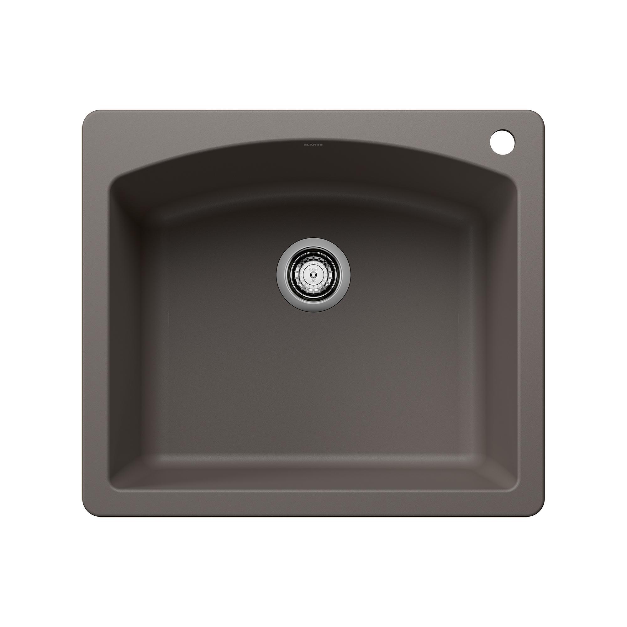 Blanco 443097 DIAMOND SILGRANIT Single Dual Mount Sink, Square Shape, 1 Faucet Holes, 10-1/2 in H x 25 in W x 22 in D, Granite, Volcano Gray, Import