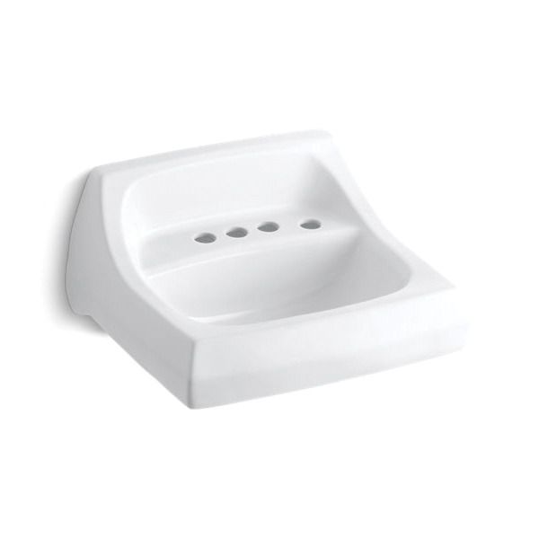 Kohler® 2005-R-0 Kingston™ Bathroom Sink With Overflow, Squared Shape, 4 in Faucet Hole Spacing, 21-1/4 in W x 18-1/8 in D x 7-1/4 in H, Vitreous China, White