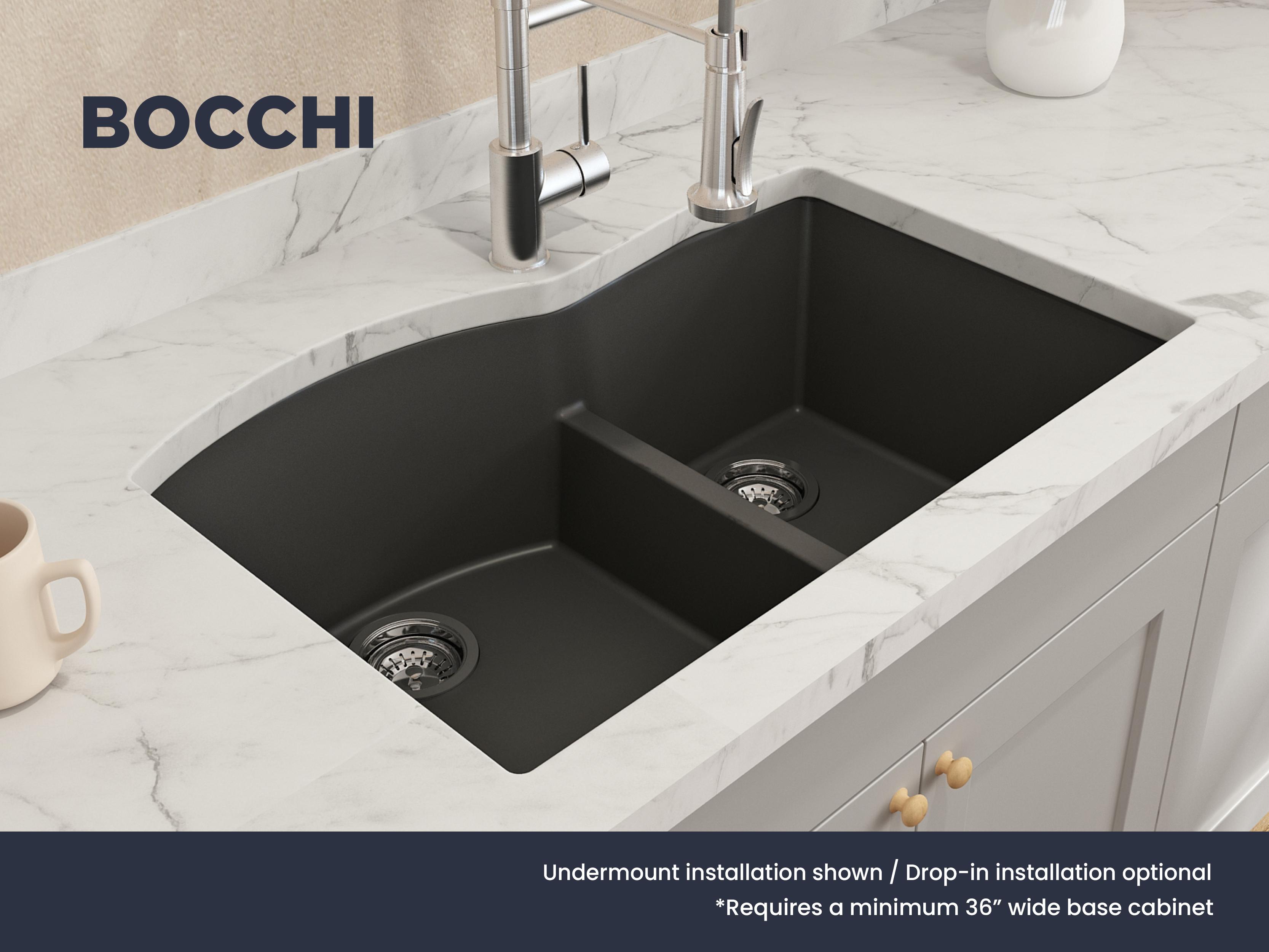 BOCCHI 1602-504-0126 Campino Duo Kitchen Sink, 1 Faucet Holes, 9.5 in H x 22 in W x 33 in L, Granite, Matte Black, Import
