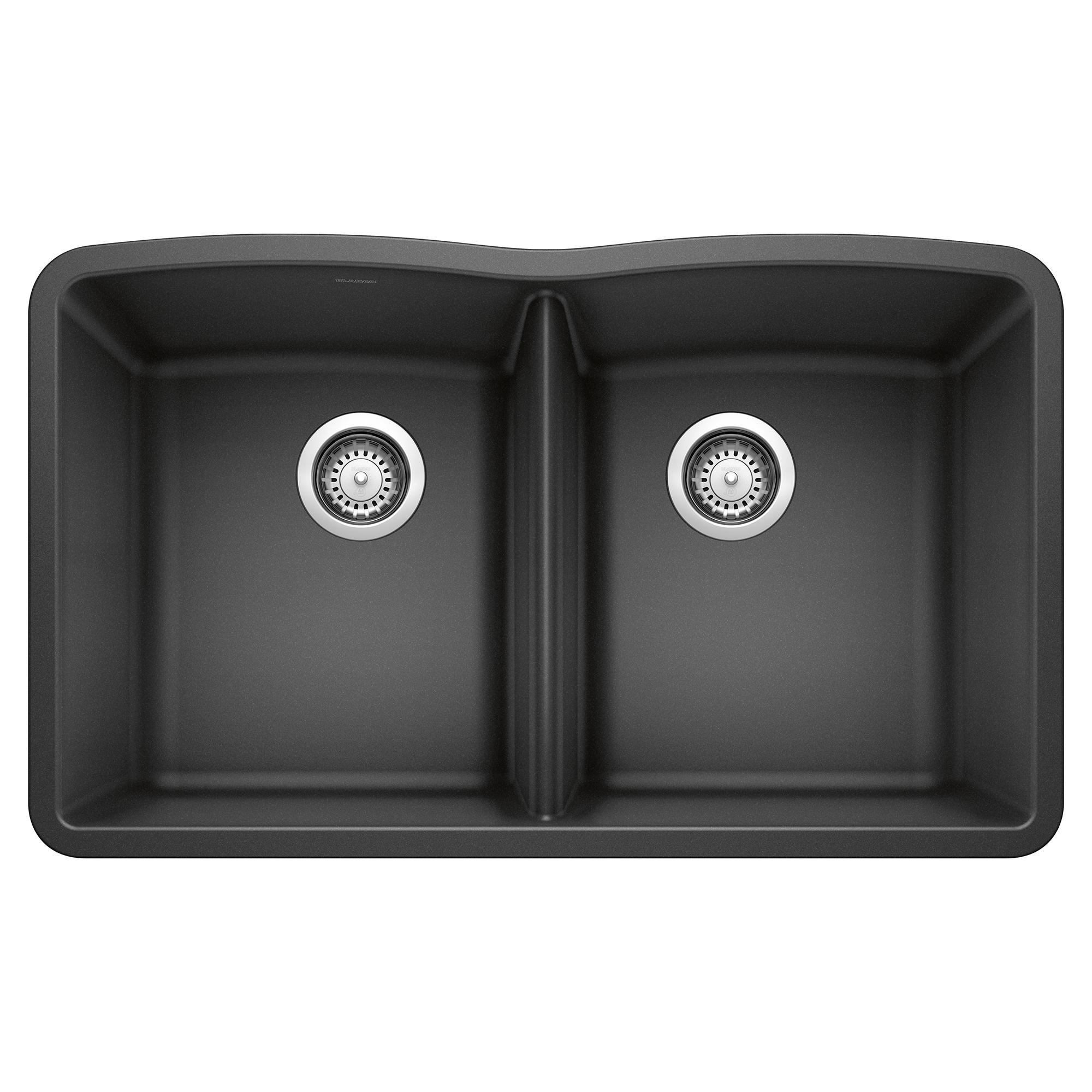 Blanco 440184 DIAMOND™ SILGRANIT® II Equal Double Bowl Composite Sink, Anthracite, Rectangle Shape, 14-1/2 in Left, 14-1/2 in Right L x 17 in Left, 17 in Right W x 9-1/2 in Left, 9-1/2 in Right D Bowl, 32 in L x 19-1/4 in W, Granite