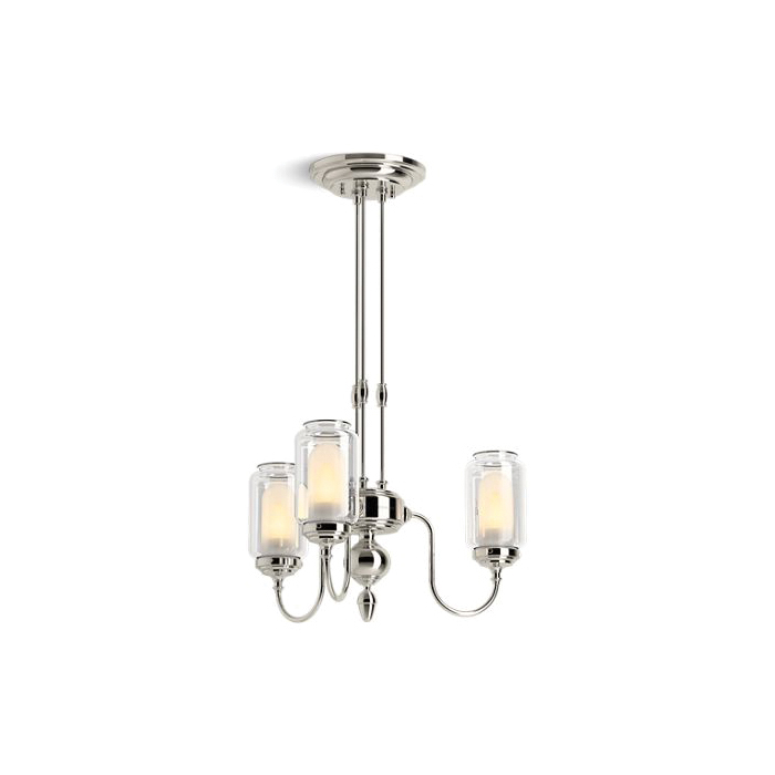 Kohler® 22657-CH03-SNL Artifacts® Chandelier, (3) Type B/Edison Lamp, 120 V, Polished Nickel Housing