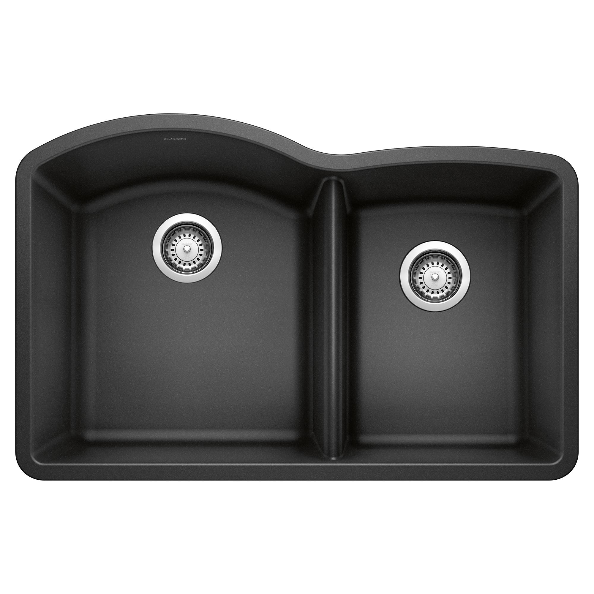 Blanco 440179 DIAMOND™ SILGRANIT® II Kitchen Sink, Anthracite, D-Shaped Shape, 16-1/2 in Left, 12-1/2 in Right L x 18-19/32 in Left, 16-13/16 in Right W x 9-1/2 in Left, 8 in Right D Bowl, 32 in L x 20-27/32 in W, Solid Granite