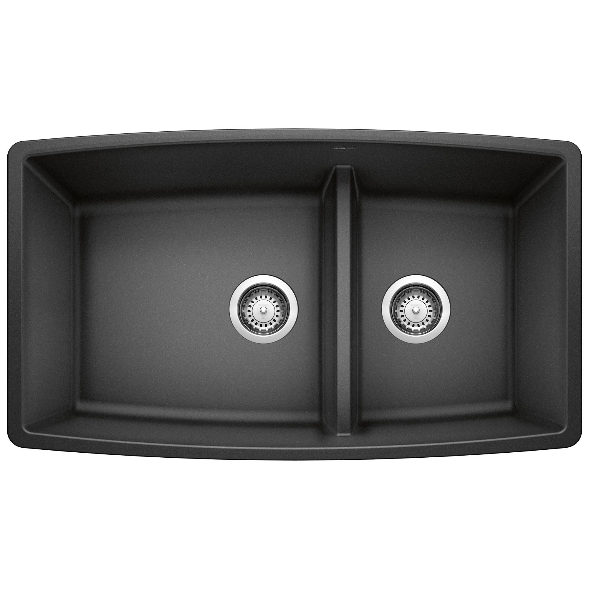 Blanco 441312 PERFORMA™ SILGRANIT® II Medium 1-3/4 Bowl Composite Sink, Anthracite, Rectangle Shape, 18 in Left, 12 in Right L x 17-1/2 in Left, 17-1/2 in Right W x 10 in Left, 10 in Right D Bowl, 33 in L x 19 in W, Granite
