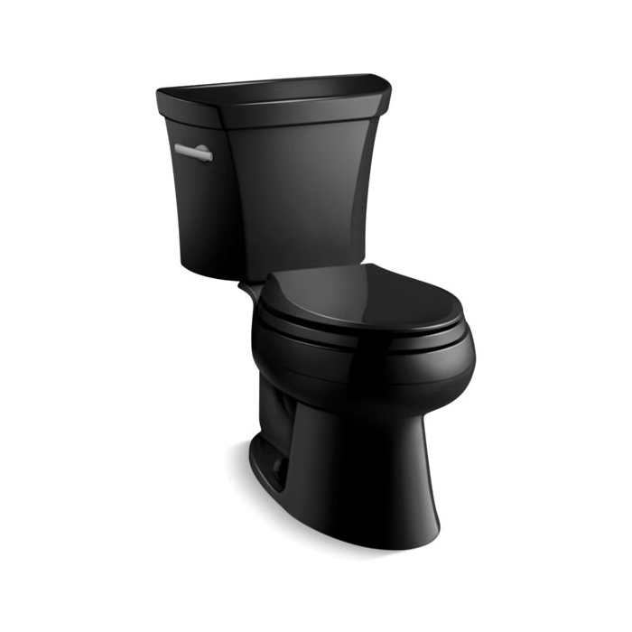Kohler® 3978-7 2-Piece Toilet, Wellworth®, Elongated Bowl, 14-1/2 in H Rim, 12 in Rough-In, 1.6 gpf, Black