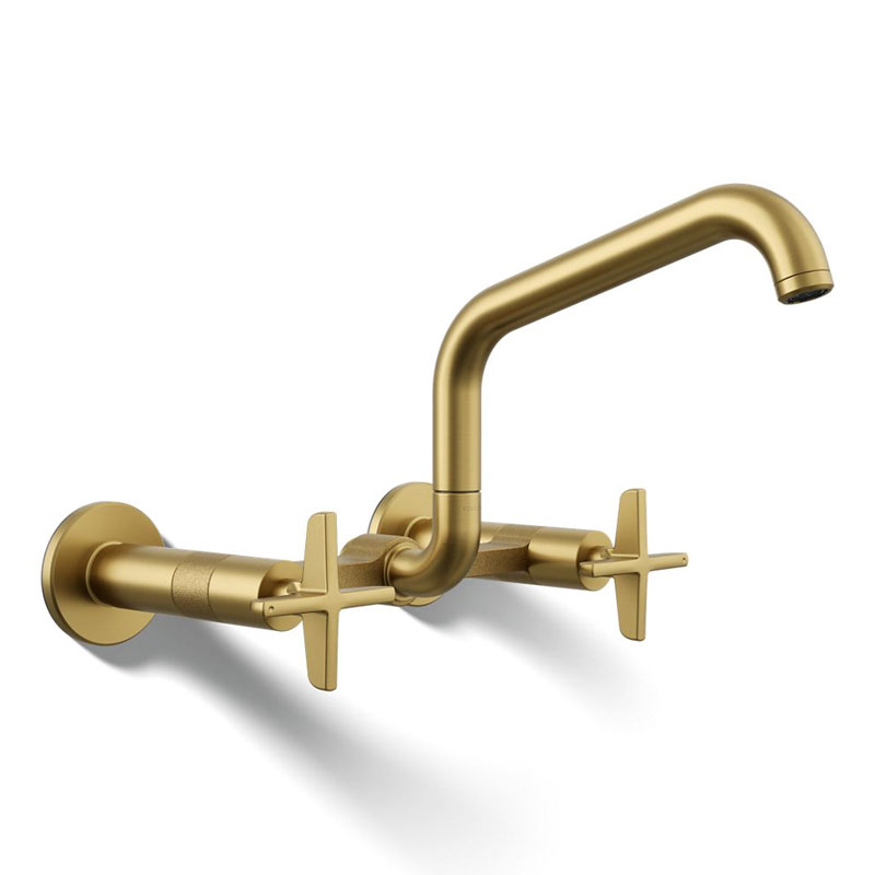 Kohler® 28666-3-2MB 28666-3 Billet™ Traditional Kitchen Faucet, Residential, 1.5 gpm Flow Rate, 4 in Center, High-Arc Spout, Vibrant Brushed Moderne Brass, 2 Handles, No