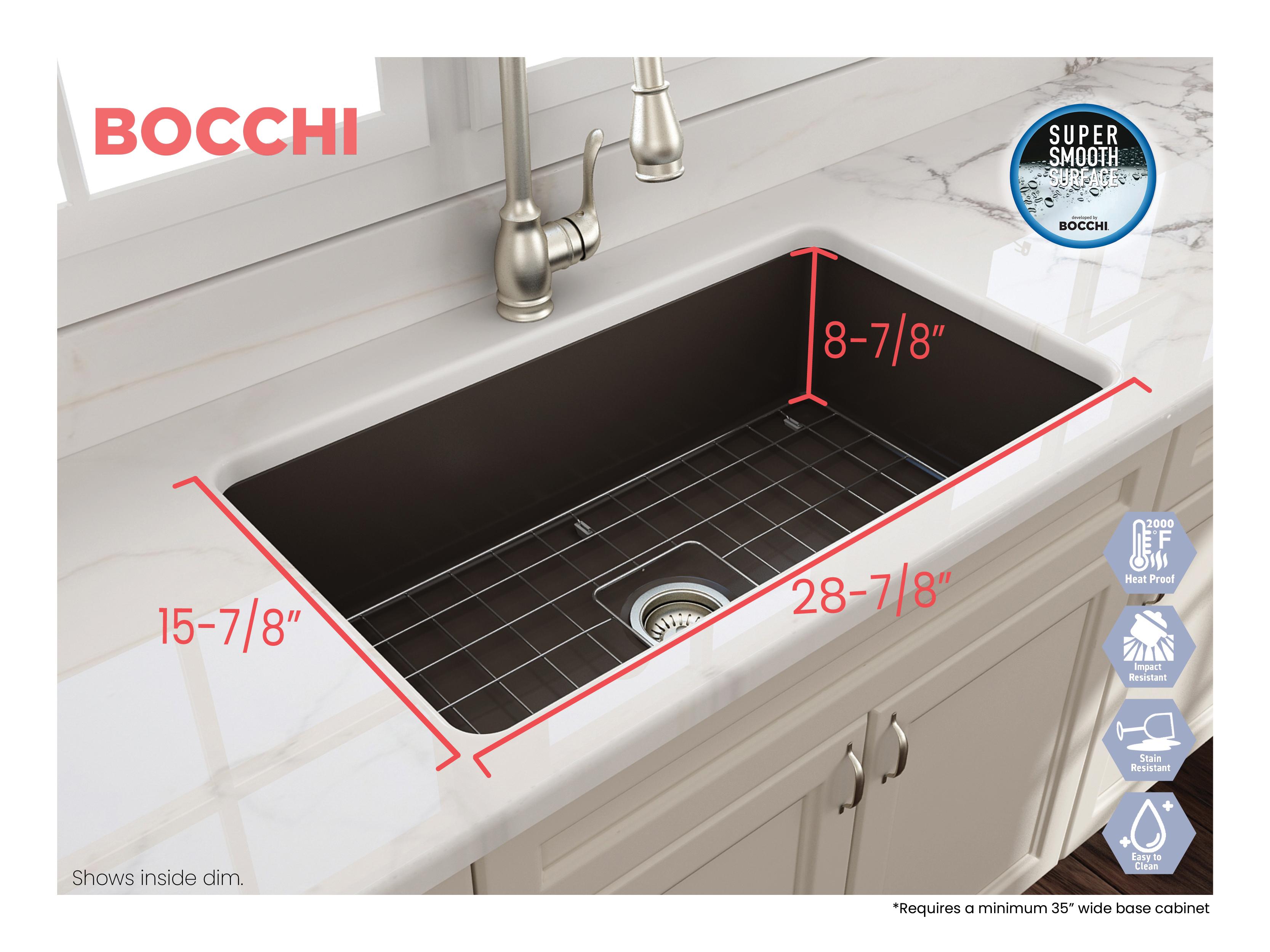 BOCCHI 1362-025-0120 Sotto Modern Kitchen Sink, Rectangle Shape, 10 in H x 19 in W x 32 in L, Fireclay, Matte Brown, Import