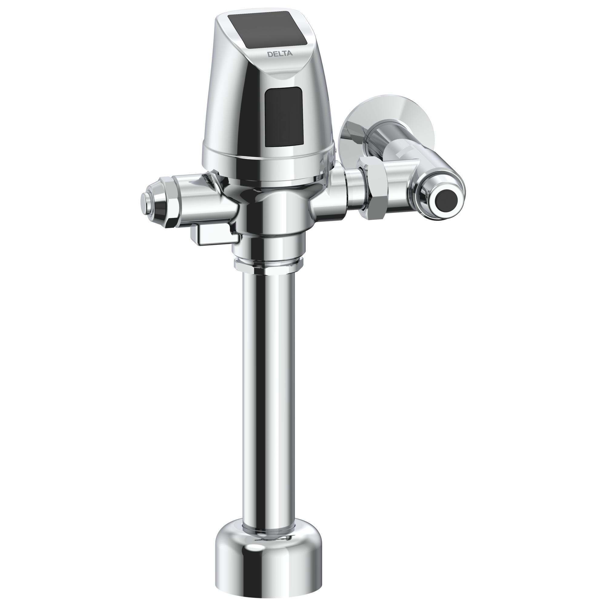DELTA® 81T201SP-48-MMO Teck® Exposed Solar Flush Valve, 1.5 V AA Alkaline Battery, 1.27 gpm Flush Rate, 1 in Inlet, 1-1/2 in Spud, 60 psi Pressure, Polished Chrome, Import