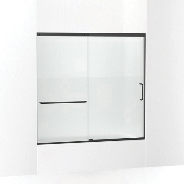 Kohler® 707618-8G81-BL K-707618-8G81 Elate® Sliding Bath Door With Privacy Band, 54-3/16 in H x 56-1/4 to 59-5/8 in W Opening, Frameless Frame, 5/16 in THK Glass, Matte Black
