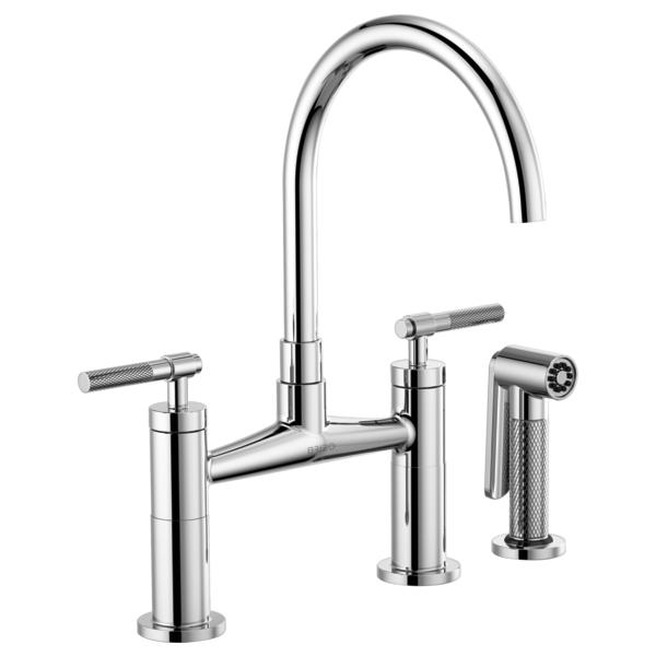 Brizo® 62543LF-PC Litze™ Widespread Bridge Kitchen Faucet With Matching Side Spray, 1.8 gpm Flow Rate, 8 in Center, Arc Spout, Polished Chrome, 2 Handles, Domestic