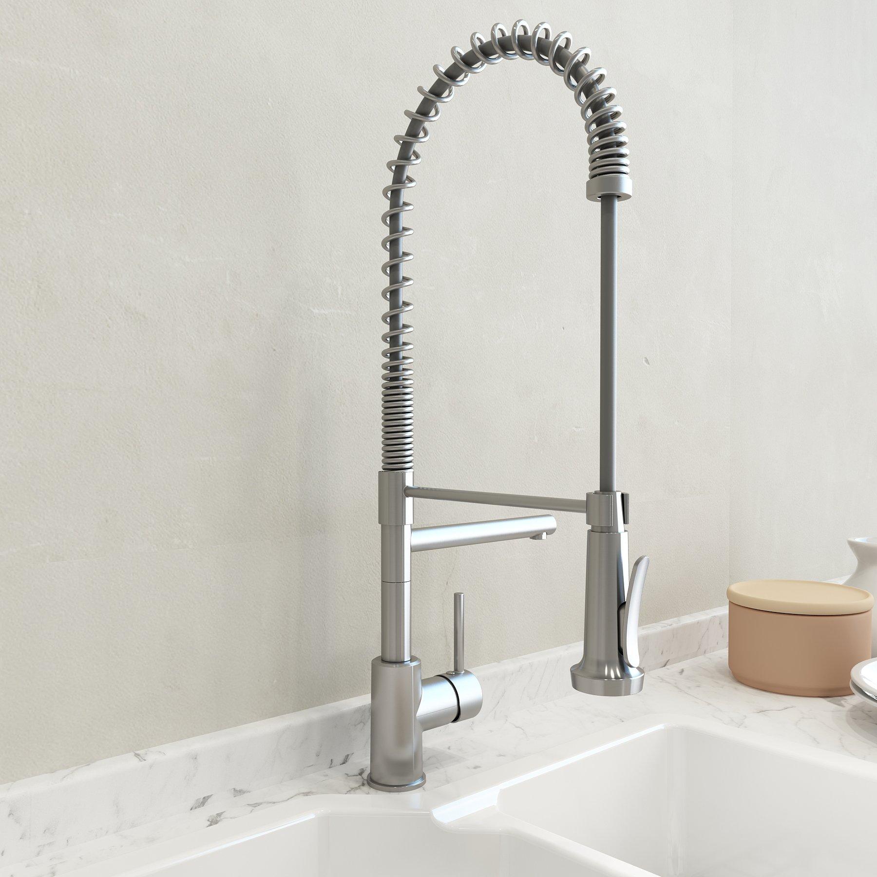 BOCCHI 2019 0001 SS Maggiore 2.0 Pull-Down Kitchen Faucet, 1.8 gpm Flow Rate, Stainless Steel, 1 Handles, 1 Faucet Holes, Import