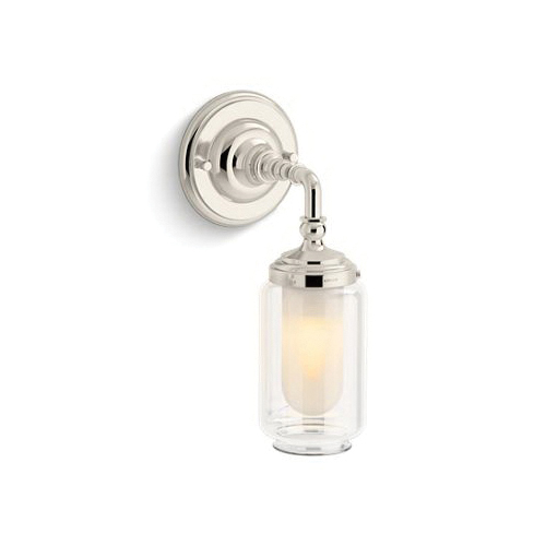 Kohler® Artifacts&trade: 72584-SNL Dimmable Gooseneck Sconce, (1) CFL Lamp, 120 V, Polished Nickel Housing