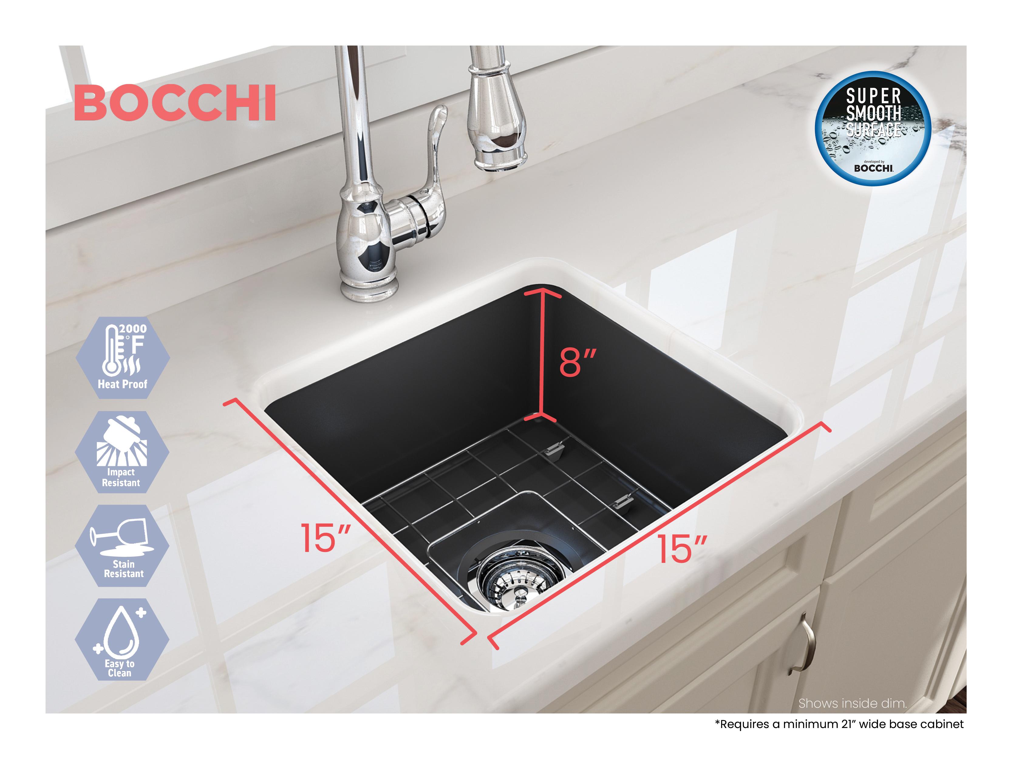 BOCCHI 1359-020-0120 Sotto Modern Bar Sink, Square Shape, 8 in H x 18 in W x 18 in L, Fireclay, Matte Dark Gray, Import