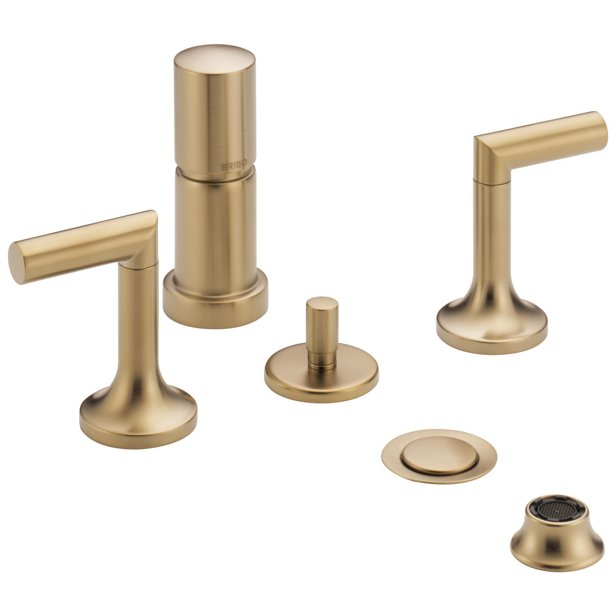 Brizo® 68475-GL Bidet Faucet, Odin™, 5 to 8 in Center, Luxe Gold, 2 Handles, Metal Pop-Up Drain, Domestic