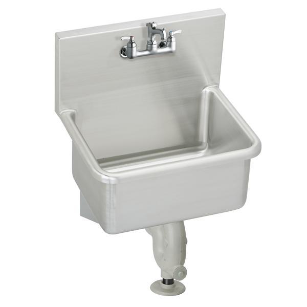 Just Manufacturing A18665-TMX-J Faucet and Trap Service Sink Kit, Rectangular Shape, 39-3/4 in H x 18-1/2 in W x 23 in L, Wall Mounting, 304 Stainless Steel, Buffed Satin, Domestic