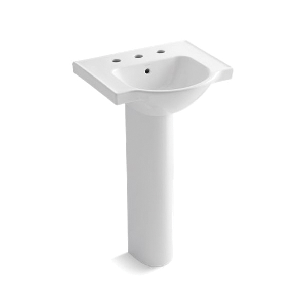Kohler® 5265-8-0 Veer™ Bathroom Sink Basin With Overflow, Arched Shape, 4 in Faucet Hole Spacing, 21 in W x 18-1/4 in D x 35-1/2 in H, Wall Mount, Vitreous China, White