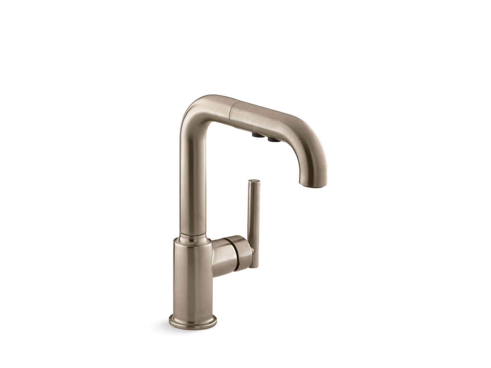 Kohler® 7506-BV 7506 Purist® Pull Out Kitchen Sink, 1.5 gpm Flow Rate, Swivel Spout, Vibrant Brushed Bronze, 1 Handles, 1 Faucet Holes