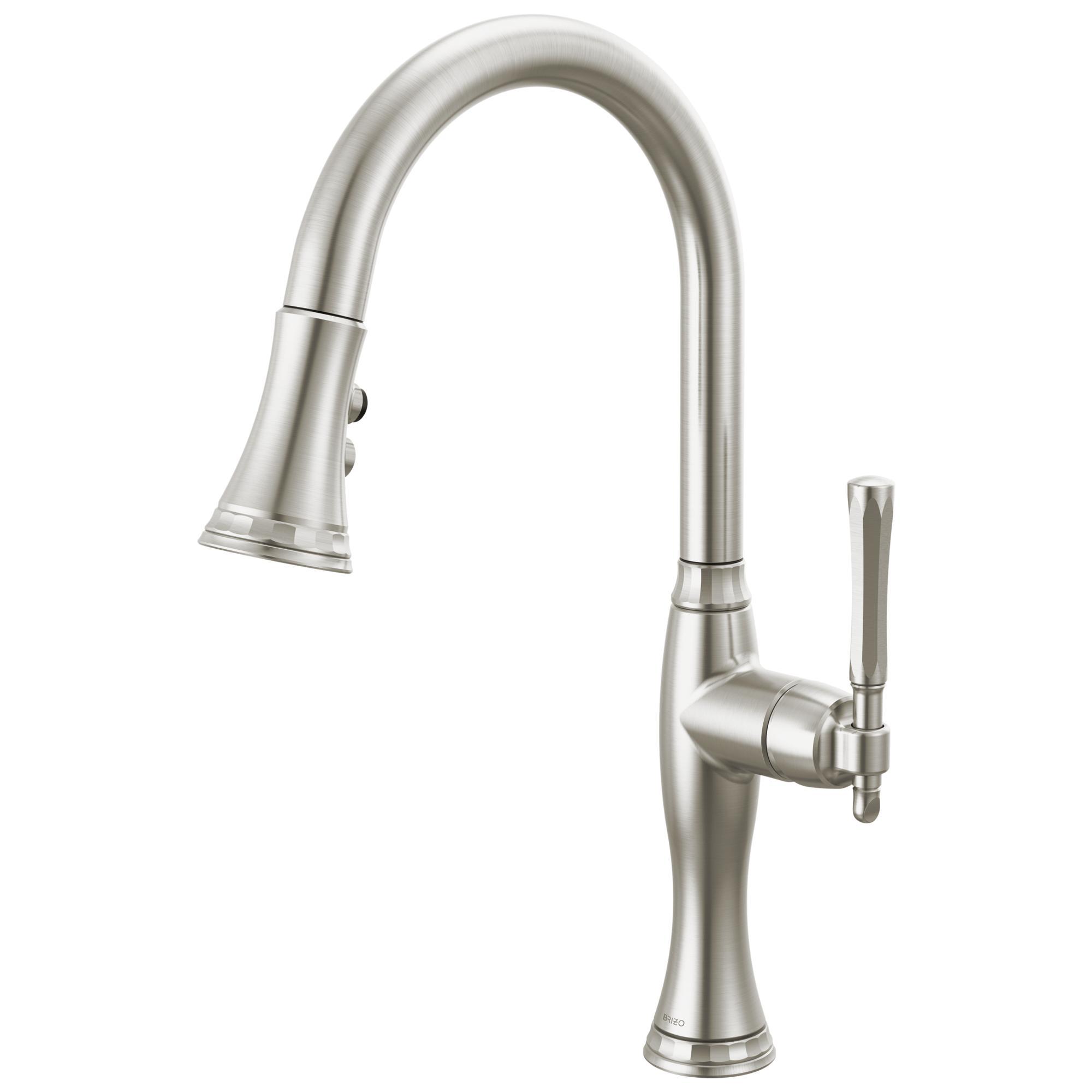Brizo® 63058LF-SS Pull-Down Kitchen Faucet, 1.8 gpm Flow Rate, Stainless, 1 Handles, 1 Faucet Holes, Spray/Aerated Stream Function, Import
