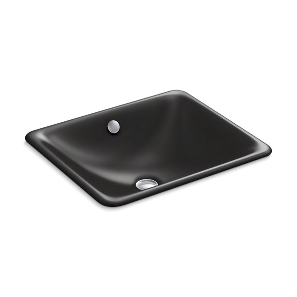 Kohler® 5400-7 Bathroom Sink, Rectangular Shape, 18-9/16 in W x 15-3/4 in D x 6-5/16 in H, Enameled Cast Iron, Black