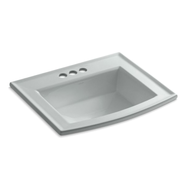 Kohler® 2356-4-95 Archer® Self-Rimming Bathroom Sink With Overflow Drain, Rectangular Shape, 4 in Faucet Hole Spacing, 22-5/8 in W x 19-7/16 in D x 7-7/8 in H, Drop-In Mount, Vitreous China, Ice Gray™