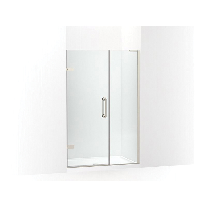 Kohler® 27607-10L-BNK Pivot Shower Door, Crystal Clear Tempered Glass, Frameless Anodized Brushed Nickel Frame, 46 to 46-3/4 in Opening Width, 3/8 in THK Glass