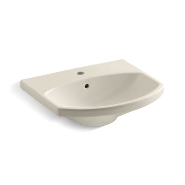 Kohler® 2363-1-96 Cimarron® Bathroom Sink Basin With Overflow Drain, Arched Shape, 22-3/4 in W x 18-7/8 in D x 7-11/16 in H, Wall Mount, Vitreous China, Biscuit