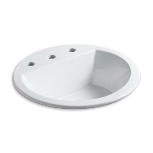 Kohler® 2714-8-0 Bryant® Self-Rimming Bathroom Sink With Overflow Drain, Round Shape, 8 in Faucet Hole Spacing, 18-7/8 in W x 18-7/8 in D x 7-5/8 in H, Drop-In Mount, Vitreous China, White