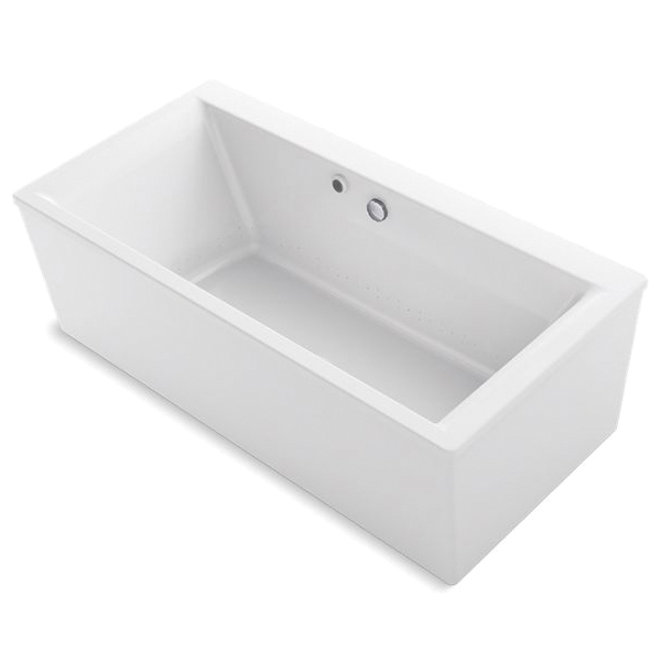 Kohler® 6366-W1-0 Stargaze® Bathtub With Bask® Heated Surface and Straight Shroud, Rectangular Shape, 72 in L x 36-1/16 in W, Center Drain, White