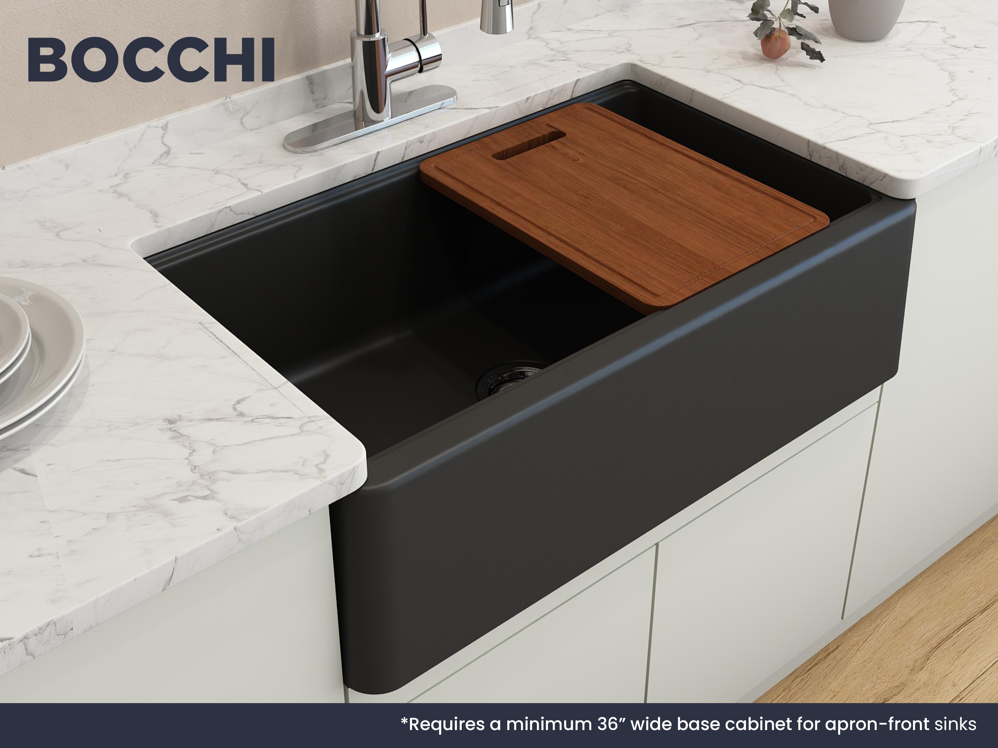BOCCHI 1600-504-0120 Arona Traditional/Modern Kitchen Sink, Rectangle Shape, 9.5 in H x 20.5 in W x 33 in L, Granite, Matte Black, Import