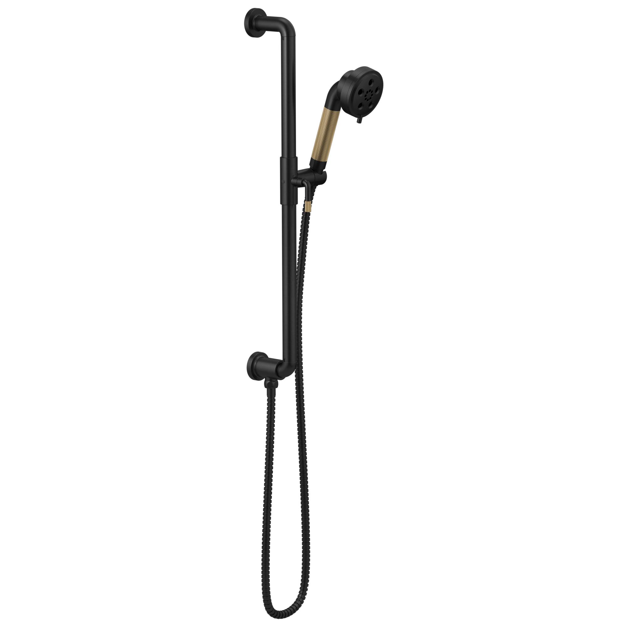 Brizo® 85735-BLGL Litze® Slide Bar Hand Shower, 3-1/5 in Dia 3 Shower Head, 1.75 gpm Flow Rate, 60 to 86 in L Hose, 1/2 in - 14 NPSM Connection, Matte Black/Luxe Gold, Import