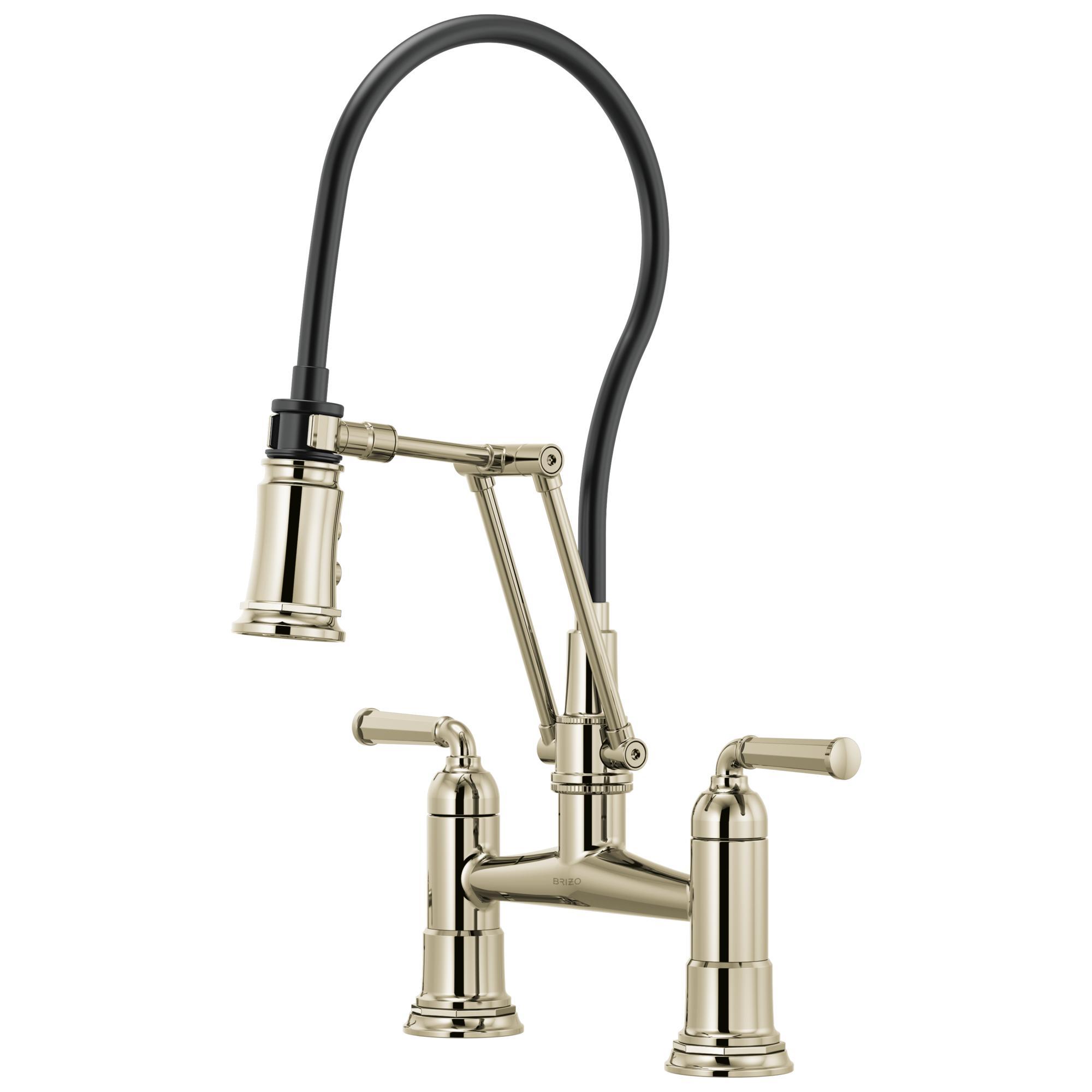 Brizo® 62274LF-PN Rook® Bridge Kitchen Faucet, 1.8 gpm Flow Rate, 14-1/2 in Center, Polished Nickel, 2 Handles, Domestic