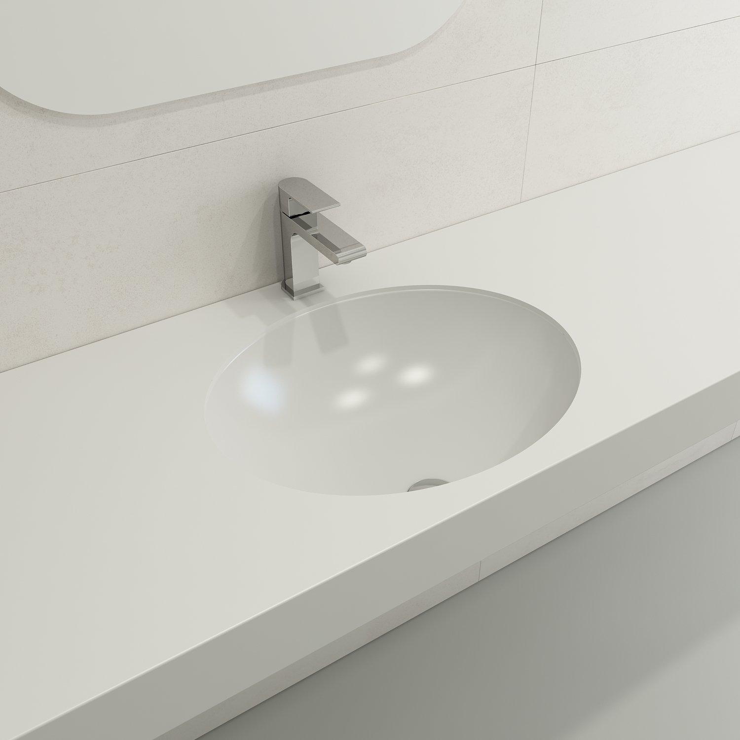 BOCCHI 1384-002-0125 Parma Modern Undermount Sink, Classic Oval Shape, 6 in H x 15.2 in W x 19.5 in L, Fireclay, Matte White, Import