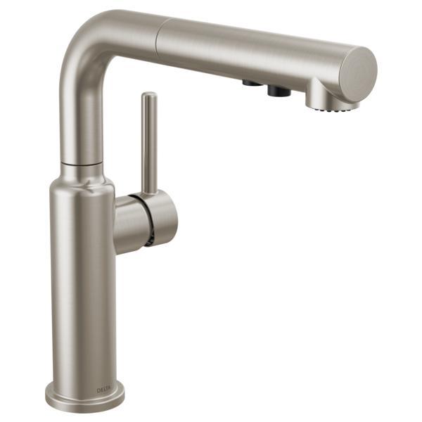 DELTA® 16879-SS-DST Soft Touch Kitchen Faucet, Residential, 1.8 gpm Flow Rate, 360 deg Swivel Spout, Stainless, 1 Handles, 1, 3 Faucet Holes