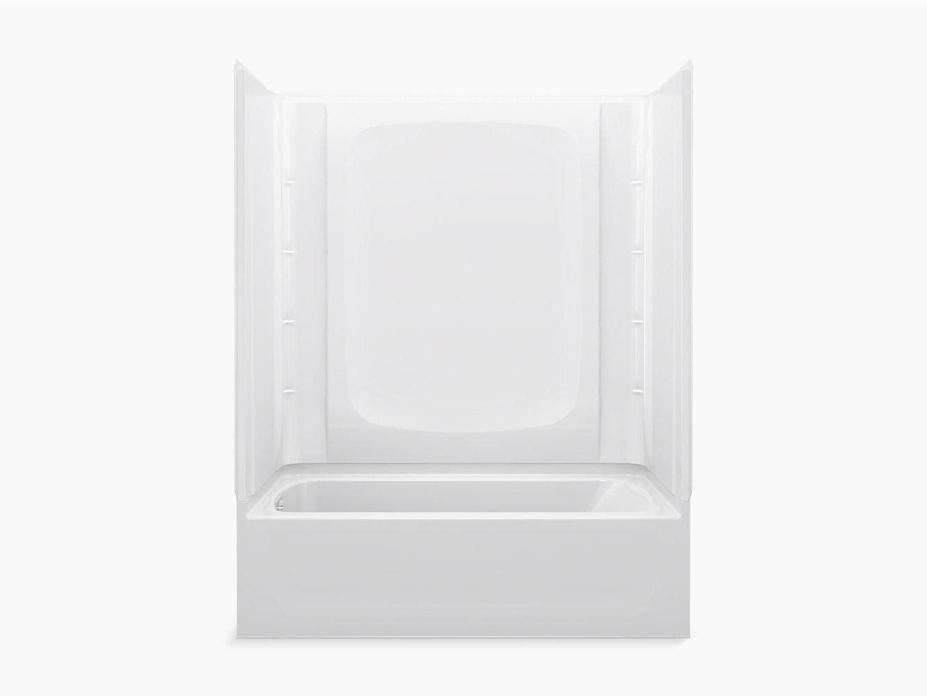 Sterling® 71470112-0 STORE+™ Above Floor Drain Bath/Shower with Backerboards, 60-1/4 in L x 31-1/4 in W x 79-1/4 in H, Vikrell, White