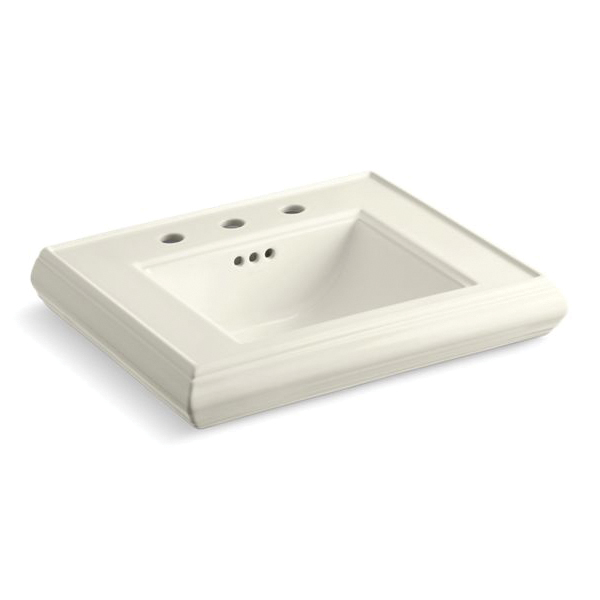 Kohler® 2239-8-96 Memoirs® Bathroom Sink Basin With Overflow Drain, Rectangular Shape, 4 in Faucet Hole Spacing, 24 in W x 19-3/4 in D x 8 in H, Wall Mount, Fireclay, Biscuit