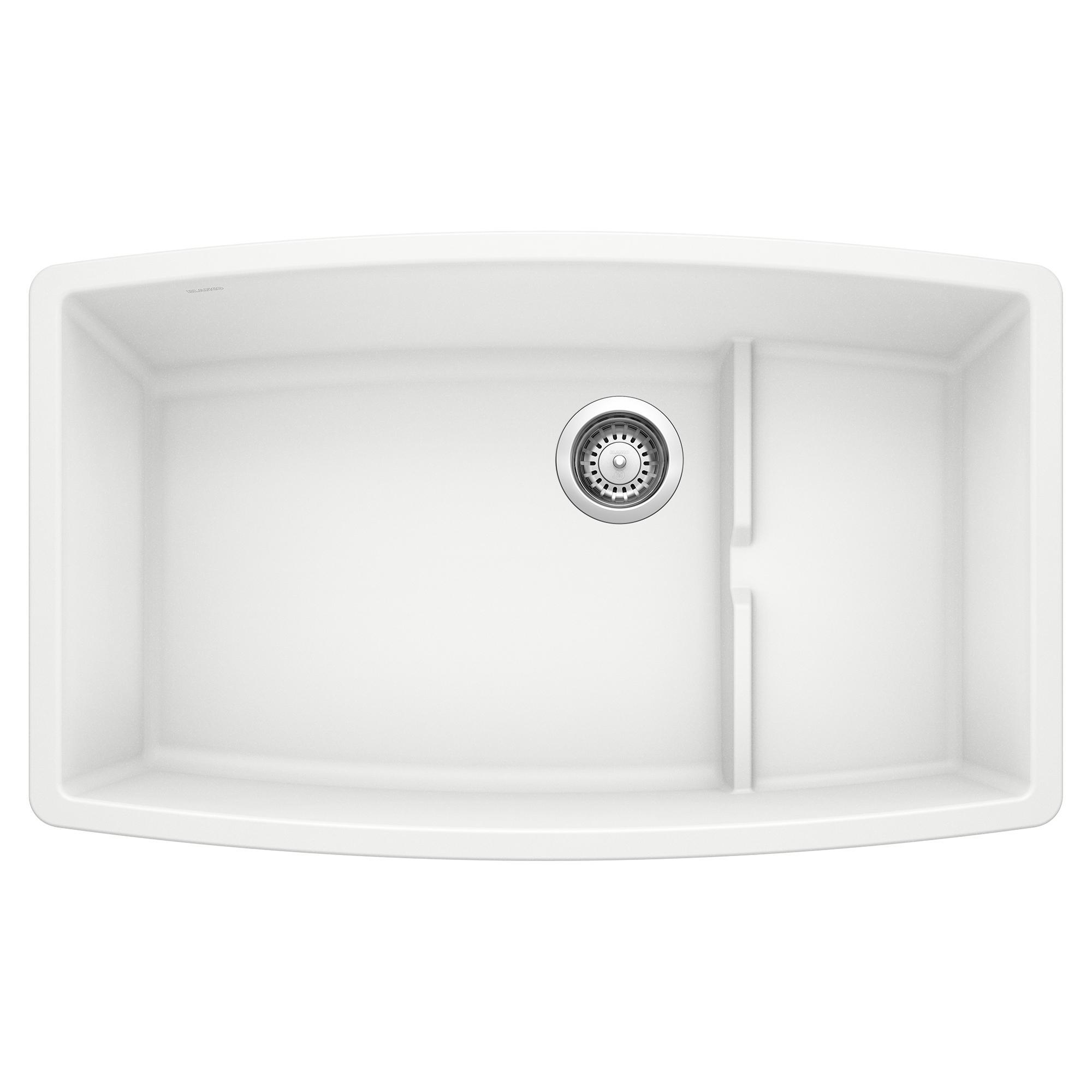 Blanco 440066 PERFORMA™ CASCADE™ SILGRANIT® II Super Single Bowl Composite Sink, White, Rectangle Shape, 30 in Left, 30 in Right L x 17-1/2 in Left, 17-1/2 in Right W x 10 in Left, 7-3/4 in Right D Bowl, 32 in L x 19-1/2 in W, Granite