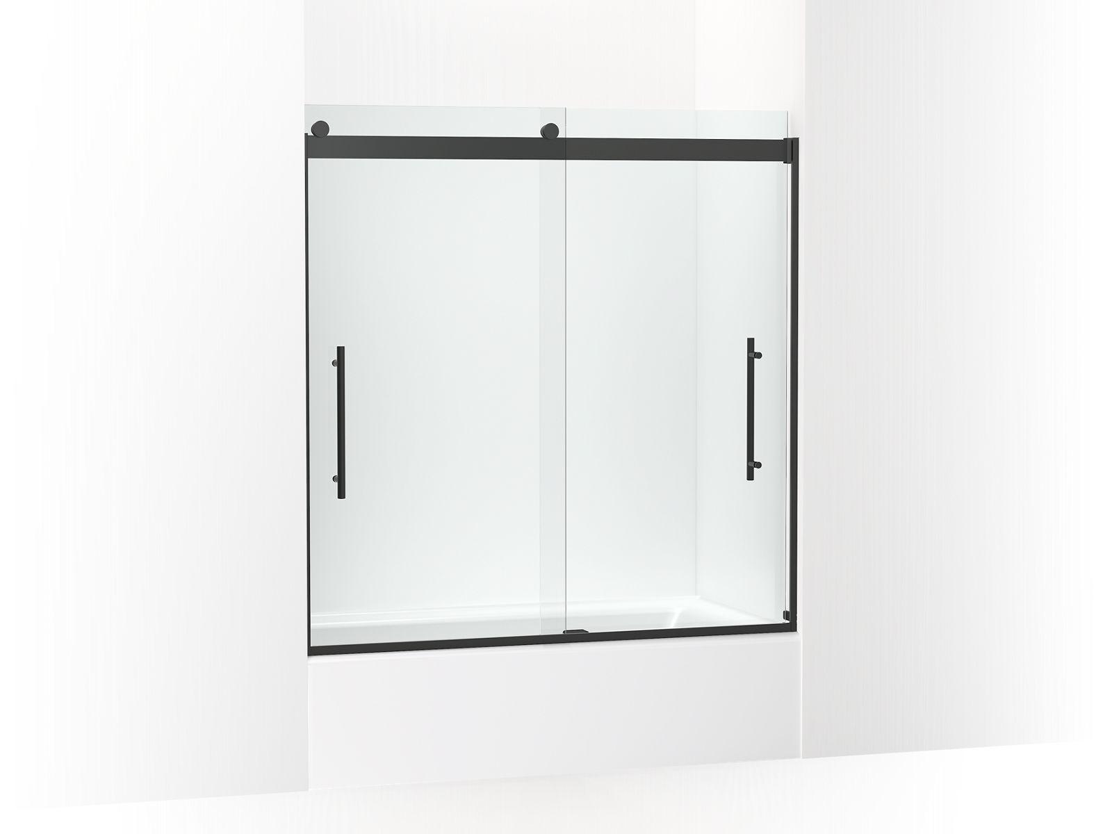 Kohler® 702419-L-BL 702419-L Levity® Plus Sliding Door, Frameless Frame, Crystal Clear Tempered Glass, Matte Black, 5/16 in THK Glass, 55-9/16 in H Opening, 56-5/8 to 59-5/8 in W Opening