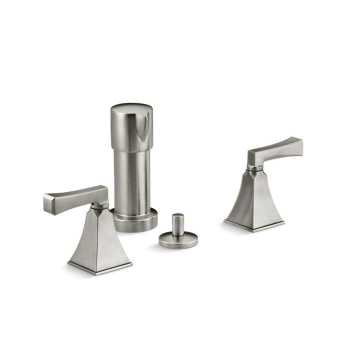 Kohler® 470-4V-BN Memoirs® Stately Design Bidet Faucet, 2.2 gpm Flow Rate, 5-1/2 in Center, Vibrant® Brushed Nickel, 2 Handles, Pop-Up Drain
