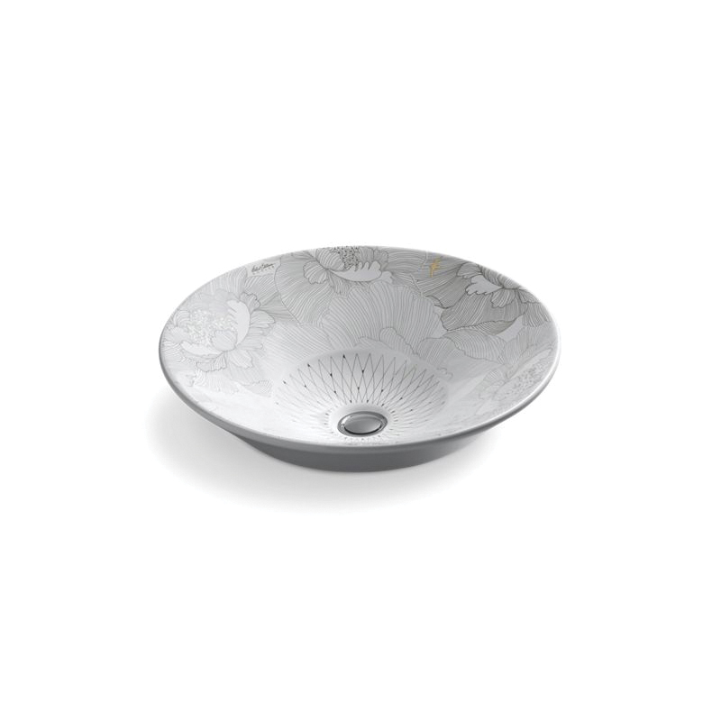 Kohler® 14223-SMC-0 Vessel Bathroom Sink, Conical Bell®, Round, 16-1/4 in W x 16-1/4 in D x 6-3/8 in H, Above-Counter Mount, Vitreous China, Empress Bouquet™