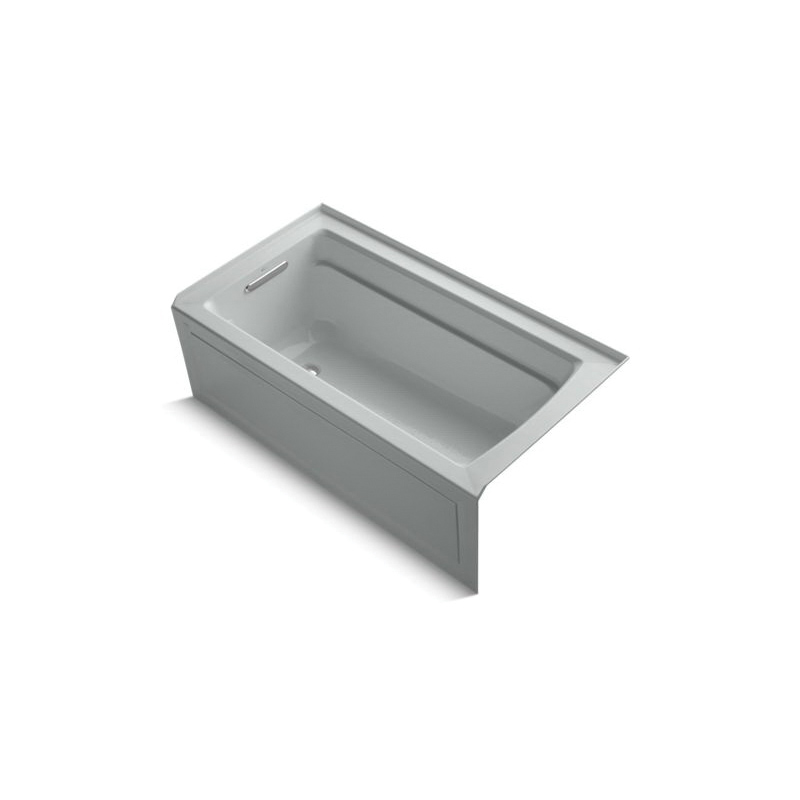 Kohler® 1123-LA-95 Archer® Bathtub With Integral Apron and Integral Flange, Soaking Hydrotherapy, Rectangle Shape, 60 in L x 32 in W, Left Drain, Ice Gray&trade: