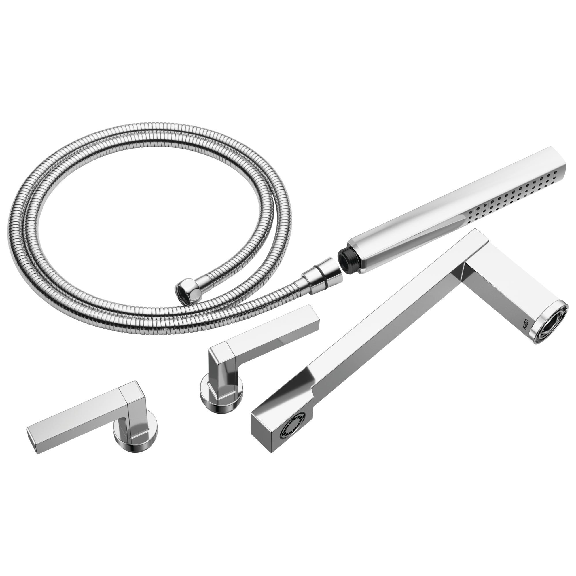 Brizo® T70322-PC Frank Lloyd Wright® Tub Filler Trim Kit, 1.75 gpm Handshower/10 gpm Spout Flow Rate, 8 in Center, Polished Chrome, 3 Handles, Import, Commercial/Residential