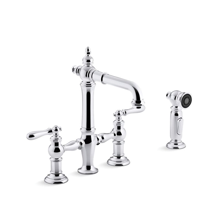 Kohler® 76520-4-CP Artifacts® Bridge Sink Faucet, 1.5 gpm Flow Rate, 8 in Center, Swivel Spout, Polished Chrome, 2 Handles