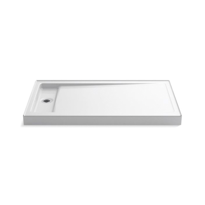 Kohler® 9193-0 Bellwether® Single Threshold Shower Base, White, Left Offset Drain, 60 in L x 34 in W x 4-1/2 in D