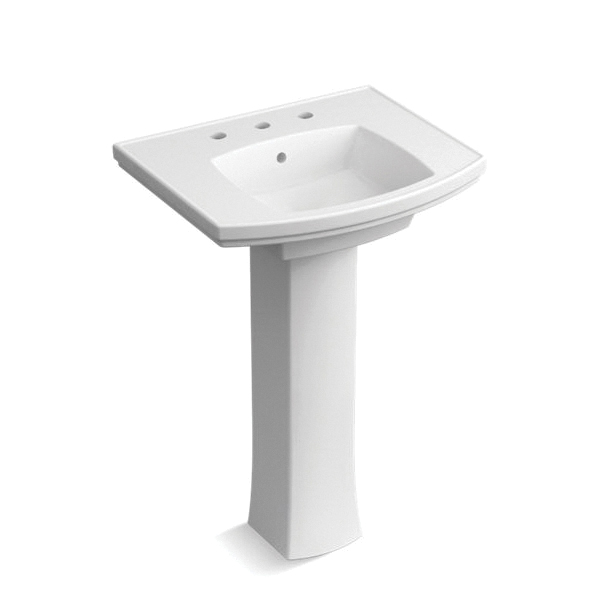 Kohler® 24050-8-0 K-24050-8 Kelston® Rectangular Bathroom Sink, Rectangular Shape, 8 in Faucet Hole Spacing, 24 in L x 20 in W x 35 in H, Wall Mounting, Vitreous China, White