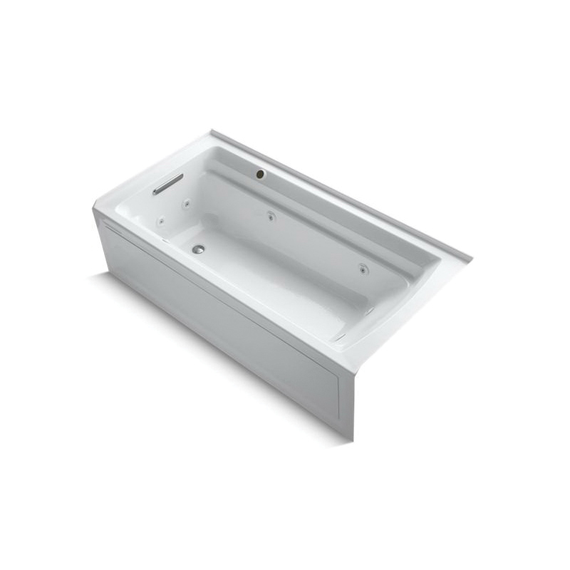 Kohler® 1124-LAW-0 Archer® Bathtub With Integral Apron and Integral Flange, Whirlpool, Rectangle Shape, 72 in L x 36 in W, Left Drain, White