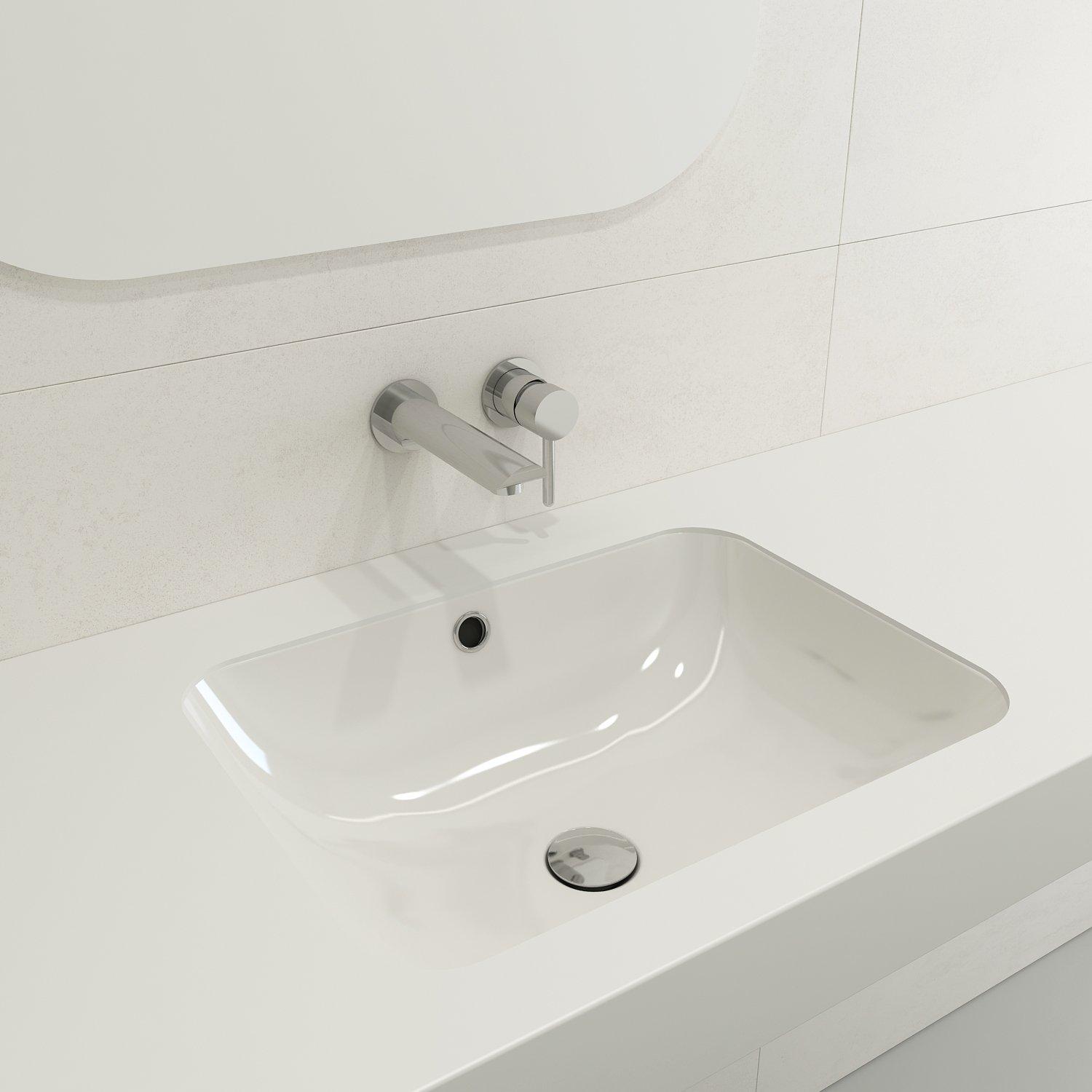 BOCCHI 1006-001-0125 Scala Traditional Undermount Sink, Square Shape, 7.3 in H x 16.14 in W x 21.65 in L, Fireclay, White, Import
