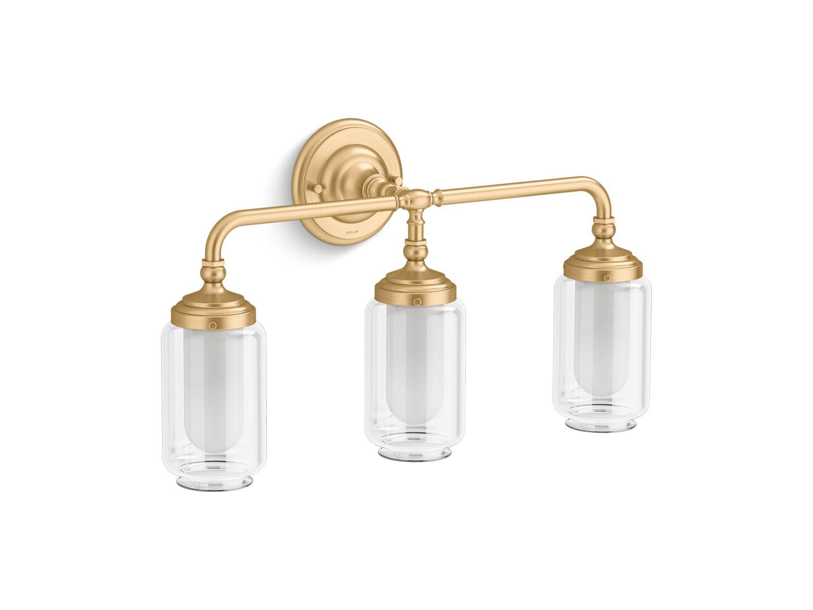 Kohler® 32806-SC03-2GL 32806-SC03 Artifacts® Triple Light Sconce, 120 V, Brushed Moderne Brass Housing, (3) Lamps